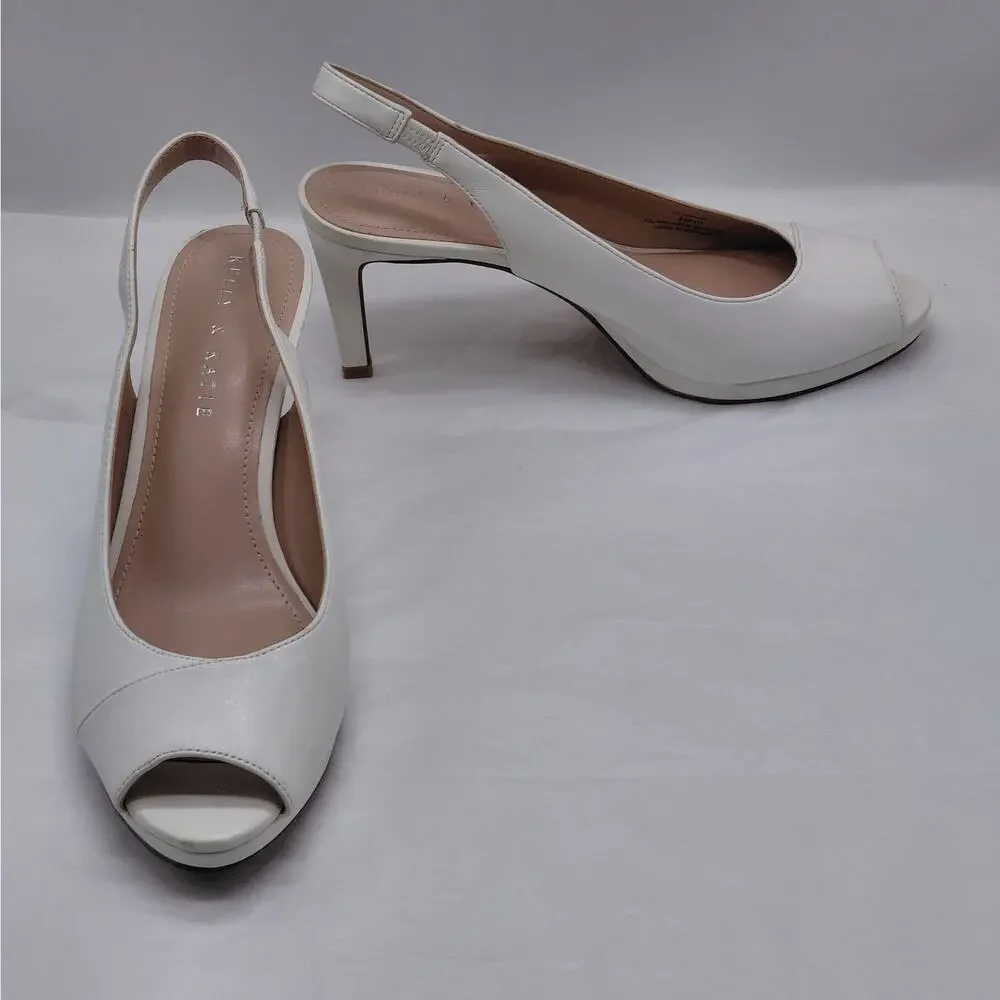 Kelly & Katie Womens Slingback Heels Size 9 White Peep Toe Pumps Bridal Shoes